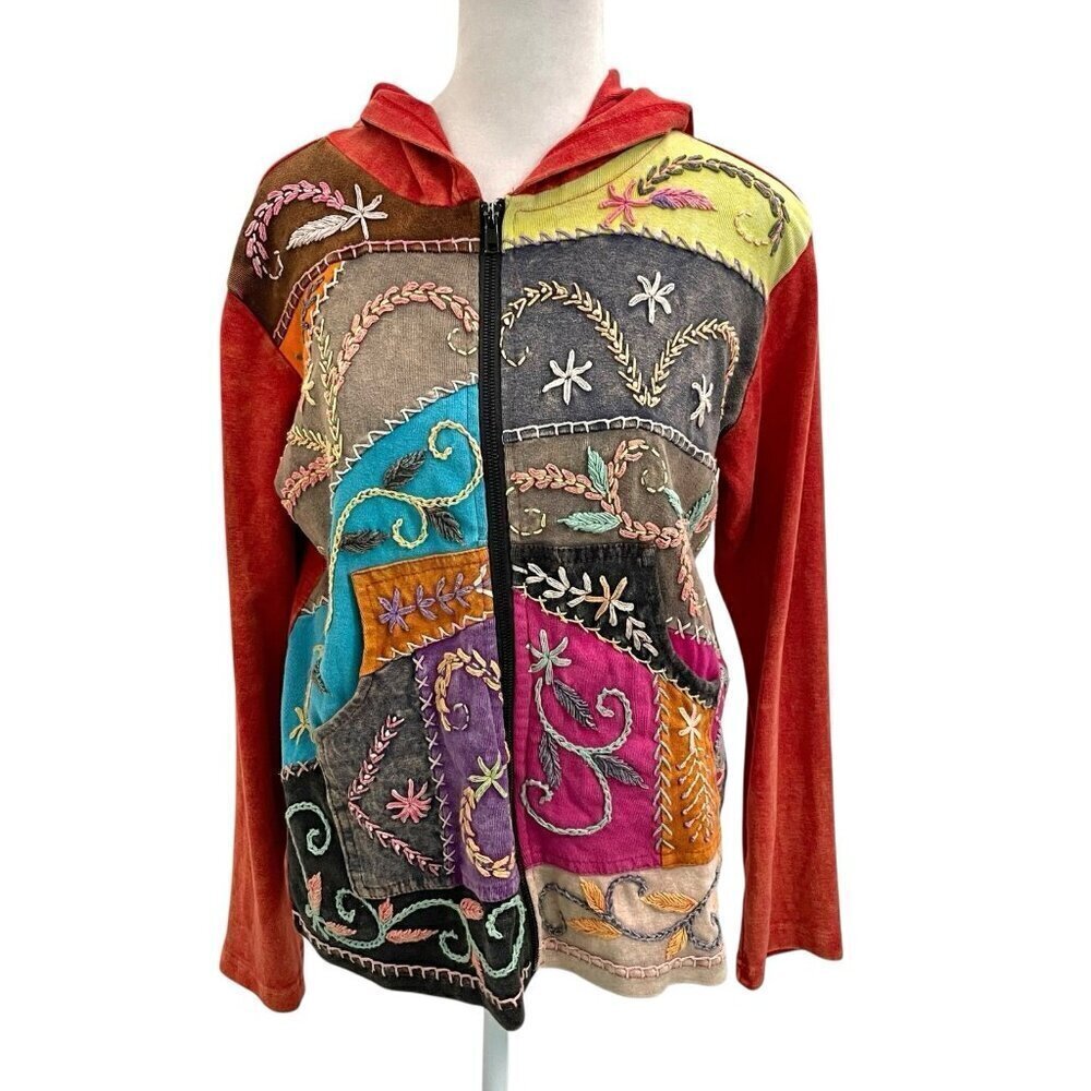 Rising International Embroidered Hippie Gypsy Festival Hoodie Sweatshirt Small